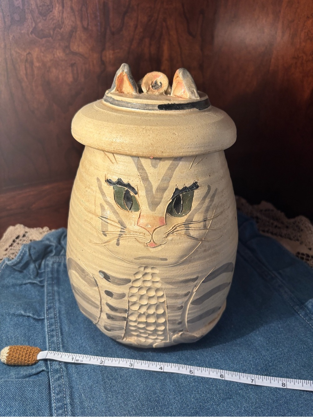 Handcrafted Beige Cat Ceramic Treat Jar with Lid
